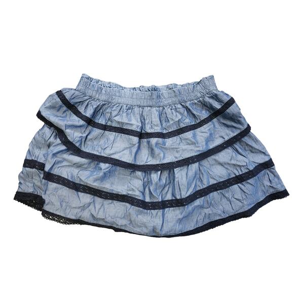 Crown & Ivy Tiered Mini Skirt Size XXL Blue Ruffle Lace Trim Pull On - Picture 1 of 7